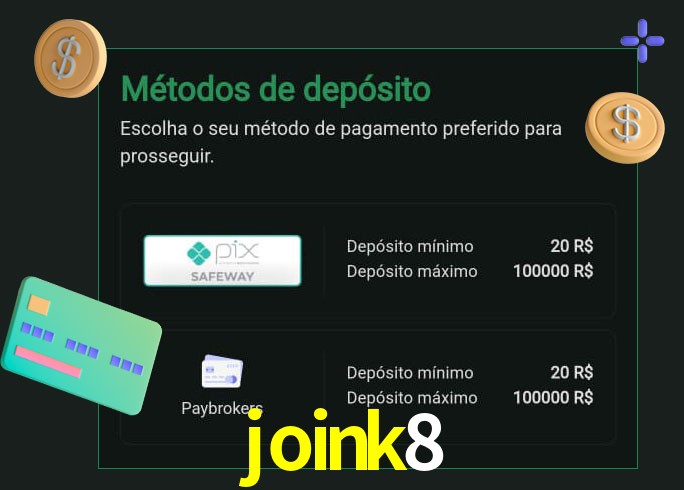 O cassino joink8 oferece uma grande variedade de métodos de pagamento